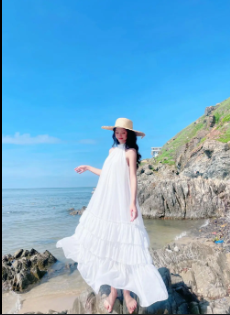 đầm maxi white đi biển